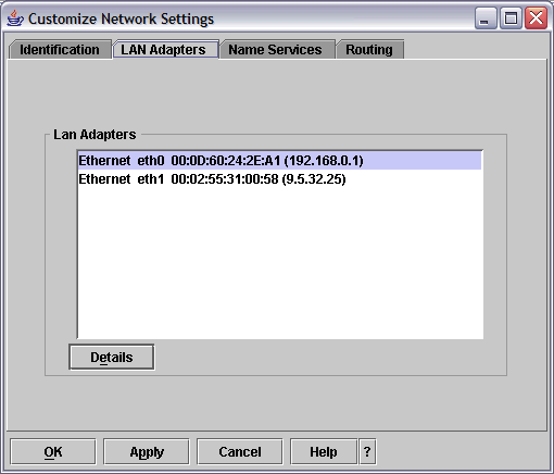 Customize network settings with LAN Adapters tab selected.