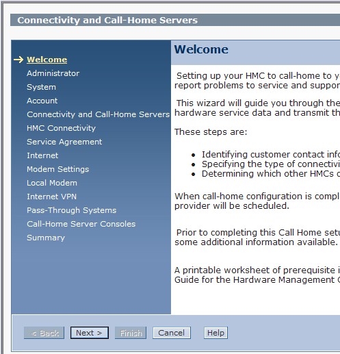 Call-home Server panel