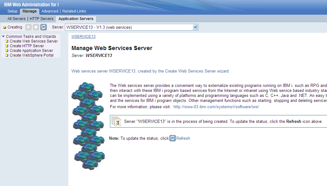 Picture of Manage Web Services Server Page