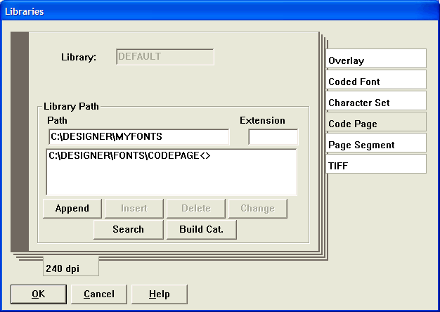 This print screen shows the Libraries dialog box after selecting "Code Page".