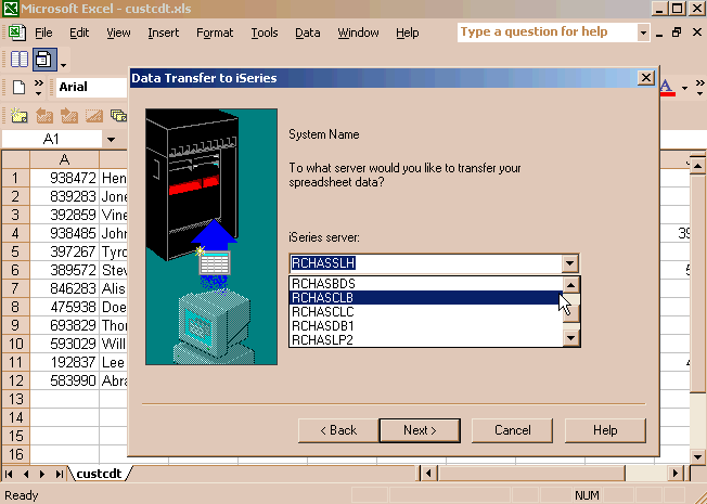 This screen is used to select the desired System i.