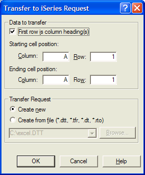 This picture shows the initial transfer to iSeries wizard window.